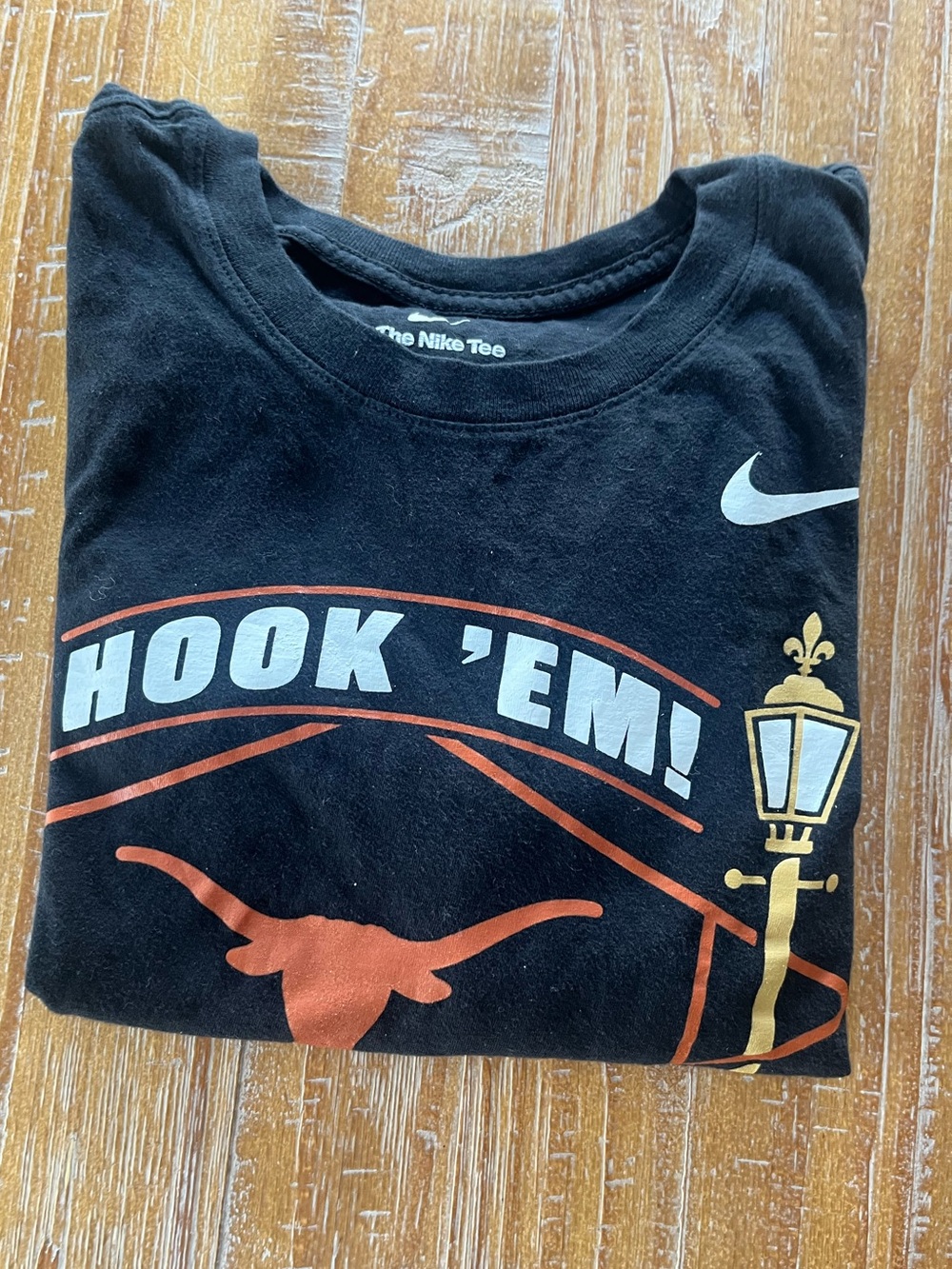 Nike Black Tee with White 'HOOK 'EM!’and Orange Longhorn Graphic